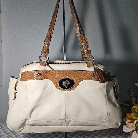 Coach Penelope 16529 Ivory Leather Handbag with Brown Snakeskin Trim – EUC - Picture 5 of 16